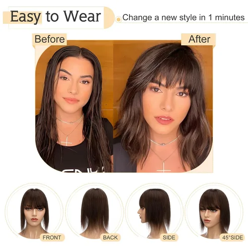 Miniatura 5 de SEGO Extensiones de pelo para mujeres con flequillo, cabello humano real, base de seda de 7 * 13 cm, 100% Remy, cabello humano con clip, piezas