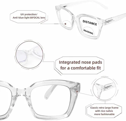 Miniatura 6 de HIYANJN Gafas de lectura bifocales para mujeres y hombres, luz azul, lectores de computadora, lentes de transición superior transparente para mujer