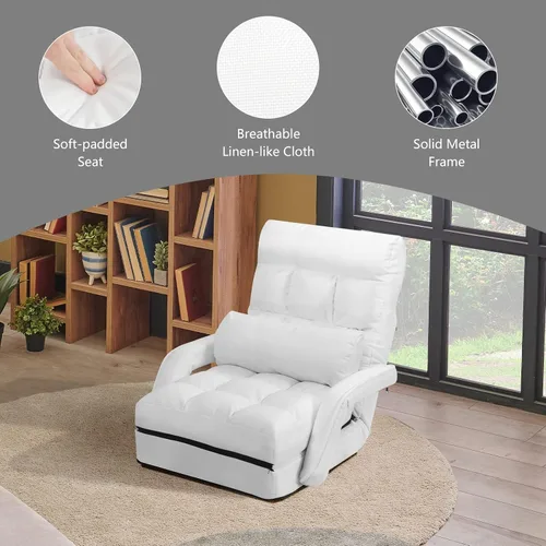 Miniatura 8 de Giantex Chaise Lounge - Sillón plegable multiusos para interiores, 6 posiciones ajustables, reposabrazos integrados, almohada lumbar, asiento