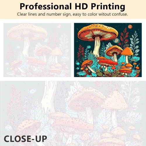 Miniatura 3 de Pintura por números Colorida de hongos y luna, pintura por números para adultos, pintura con pinceles, kits de pintura por números para adultos