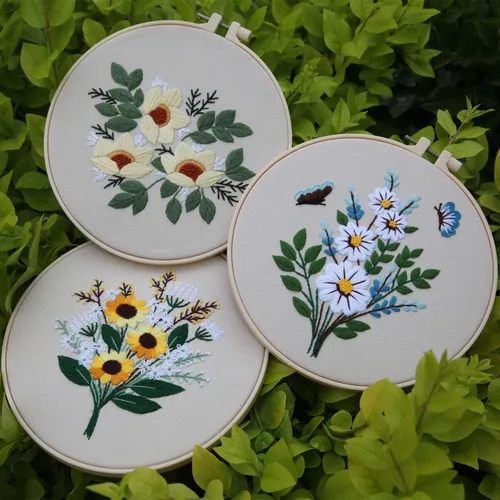 Miniatura 9 de Kit de bordado para principiantes, kits de punto de cruz para adultos, manualidades, 3 piezas, patrón de bordado, hilo de bordado de tela y agujas