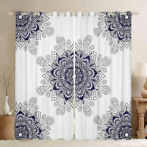 Erosebridal Cortinas de mandala, cortinas opacas de flores bohemias, elegantes cortinas florales y cortinas de medallón indio, cortinas de