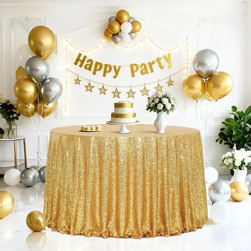 Eternal Beauty Mantel de lentejuelas doradas de 120 pulgadas, mantel redondo brillante con purpurina para decoración de bodas, fiestas de cumpleaños