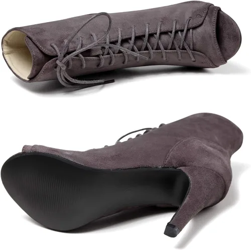 Miniatura 4 de GATUXUS Botas de tacón alto con cordones y puntera abierta para mujer, botines de tacón alto