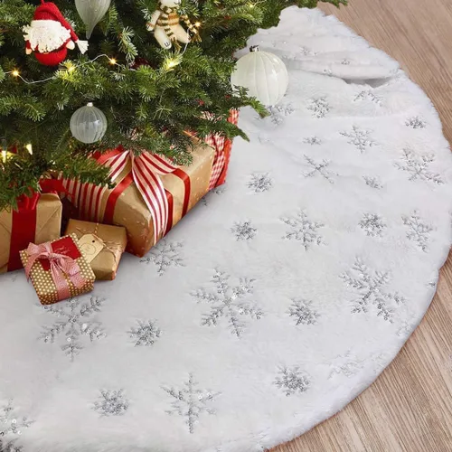 Miniatura 9 de Falda de Árbol de Navidad - Falda de árbol de 48 pulgadas grande roja con falda de árbol de piel sintética suave de alta gama para decoraciones