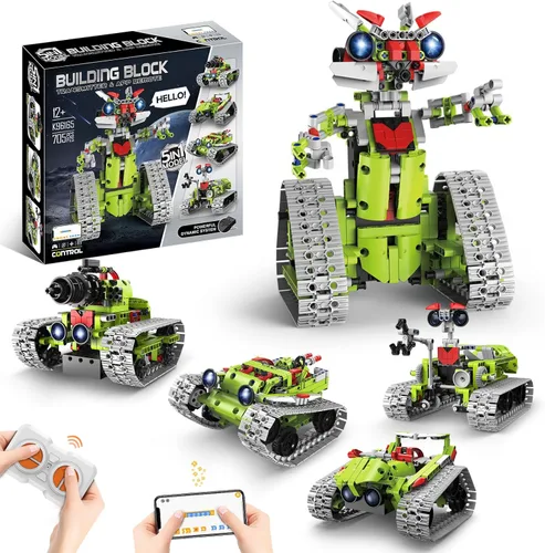 Miniatura 9 de Kit de construcción de robot STEM para niños de 8 a 16 años, juguetes robot 5 en 1 con aplicación y control remoto, 269 piezas de bloques