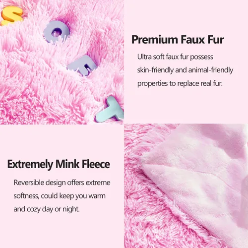 Miniatura 5 de GONAAP Manta de Tiro de Piel Sintética Mullida Tamaño Twin Rosa Claro Súper Suave Acogedora Felpa Mullida Lanuda para Sofá, Sillón o Cama