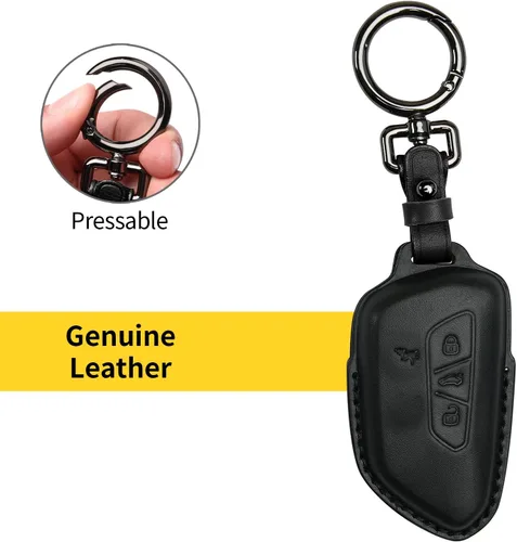 Miniatura 6 de Tukellen Funda de cuero para llavero de Volkswagen compatible con VW MK8 Golf/GTI Skoda Octavia Protector remoto chaqueta entrada sin llave (negro)
