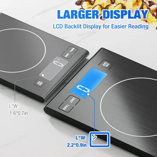 Miniatura 7 de Diyife - Báscula de cocina recargable de acero inoxidable 304, báscula digital de alimentos de 33 libras con pantalla LCD, baterías y carga tipo C