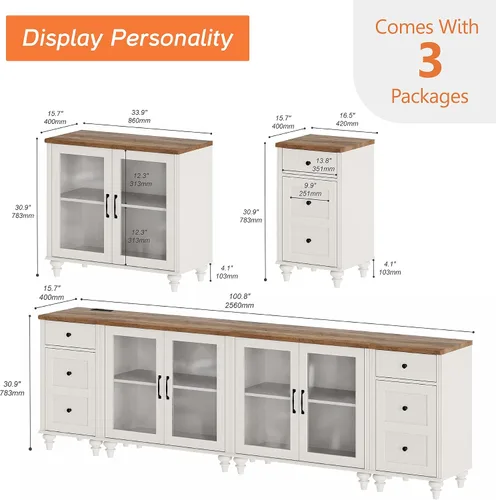 Miniatura 4 de WAMPAT Soporte de TV grande para TV de 100 pulgadas, mesa consola de TV vintage para TV de 85, 90 y 95 pulgadas, centro de entretenimiento con Blanco