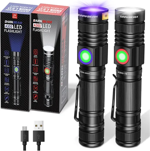 Miniatura 9 de DARKBEAM Linterna UV 365nm Luz negra recargable USB, lámpara de Wood de mano ultravioleta luz negra LED portátil, detector de orina de mascotas