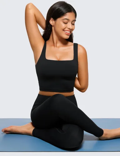 Miniatura 3 de CRZ YOGA Butterluxe - Brasier deportivo de cuello cuadrado para mujer, camiseta corta sin mangas acolchada con estante integrado para yoga