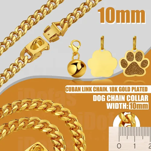 Miniatura 3 de Collares de Cadena de Perro de Oro LuxLife Collar de Perro de Oro 10mm Collar de Perro de Oro de Eslabones Cubanos de Acero Inoxidable Collar