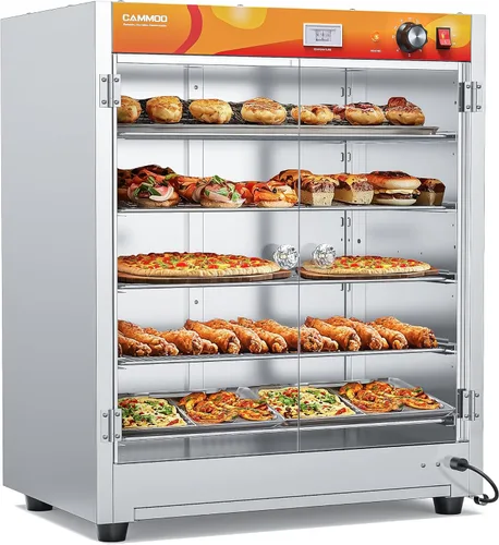 CAMMOO 133Qt 5-niveles 900W calentador de alimentos comercial con elemento calefactor de acero inoxidable azulado 304, puerta de vidrio doble