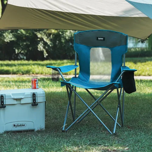 Miniatura 2 de Silla plegable de camping al aire libre, portátil, liviana, sillas plegables para campamento para adultos al aire libre con portavasos, bolsa Azul