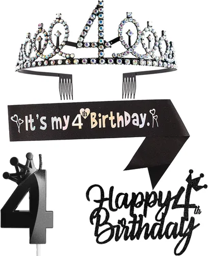 Miniatura 24 de Decoraciones de cumpleaños número 7 para niña, que incluyen corona/tiara de cumpleaños número 7, banda, adorno para pastel de cumpleaños y velas