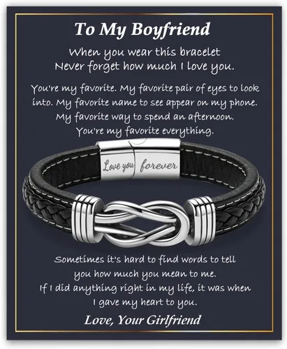 Miniatura 14 de Gifts for Men Infinity Leather Bracelet for Dad New Daddy Husband Boyfriend Son Grandson Brother Nephew Uncle Brown Braided Engraved Leather Jewelry