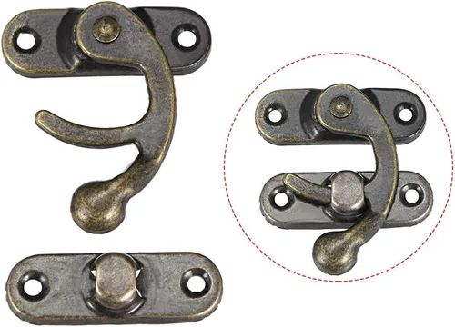 Miniatura 3 de uxcell Vintage Lock Clasp Right Latch Hook Hasp 1.654 in x 1.457 in Pestillo de brazo oscilante plateado bronce, 5 piezas W tornillos