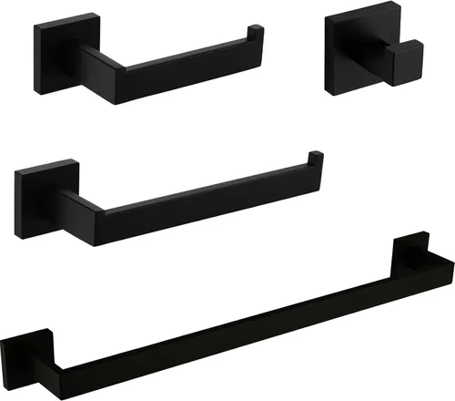 VELIMAX Juego de 4 piezas de accesorios de baño de acero inoxidable de alta calidad, juego de toallero montado en la pared, negro mate, 24 pulgadas