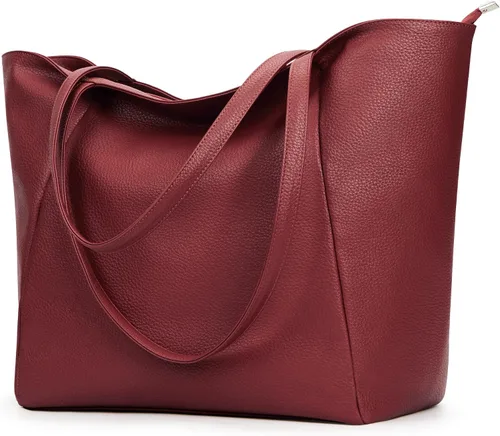 Miniatura 11 de KALIDI Bolso Tote Grande de Cuero Vegano para Mujer, Bolso de Hombro, Casual, con Cremallera, para Trabajo, Fin de Semana, Estilo Hobo, 23L