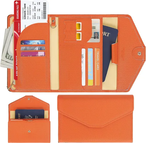 Miniatura 98 de Zoppen - Billetera de viaje con bloqueo RFID multiusos (Ver.4) Portatarjetas de pasaporte y vacunas, organizador de documentos de tres pliegues