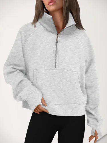Miniatura 6 de AUTOMET Sudaderas con media cremallera para mujer, sudadera corta de vellón con cremallera de un cuarto, sudaderas con capucha para el otoño, a