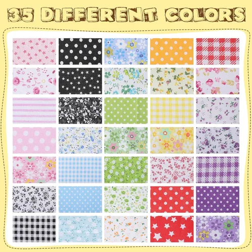 Miniatura 5 de Macarrie 35 piezas de tela de retazos de tela 100% algodón para coser acolchados, paquetes de cuadrados estampados florales, suministros de costura