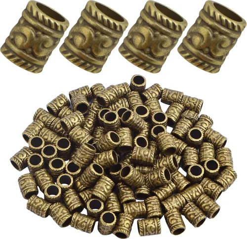 Miniatura 9 de 100 cuentas espaciadoras europeas de tubo de agujero grande, cuentas sueltas de barril de columna de aleación, espaciadores de metal a granel