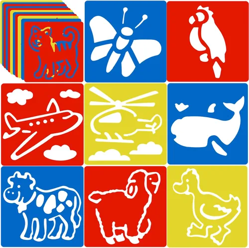 Peohud 36 plantillas para pintar, plantillas de tiza de dibujo coloridas, plantilla lavable con forma primaria temática de animales y vehículos para