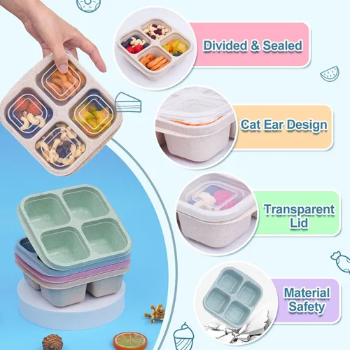 Miniatura 5 de LCHLZZ 4 compartimentos contenedores de aperitivos, paquete de 20 contenedores reutilizables para preparación de comida, lonchera sin BPA