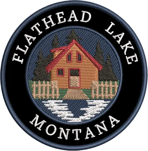 Cabin by The Lake - Flathead Lake - Montana - Parche decorativo bordado de 3.5 pulgadas para planchar o coser, para vacaciones, recuerdo, viajes,