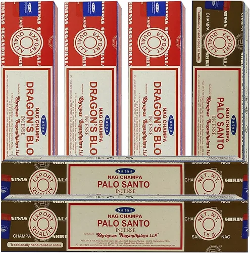 Miniatura 5 de Varillas de incienso de Sangre de Dragón y Palo Santo con soporte, paquete de variedad de la marca House of Nag Champa y Trumiri