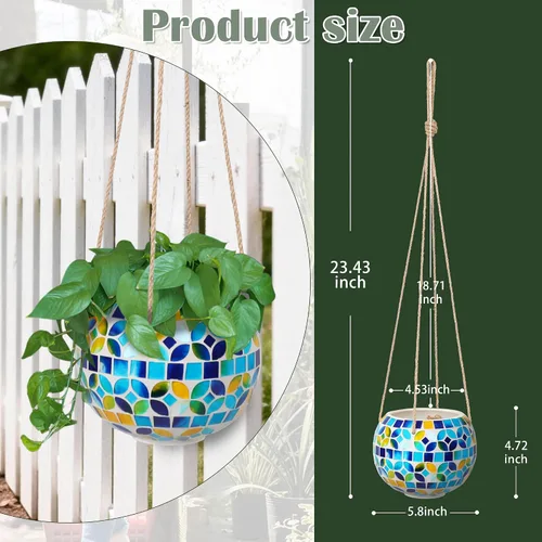 Miniatura 2 de Maceta colgante de cerámica con mosaico, maceta colgante pequeña para plantas de interior, decoración de jardín, maceta de bola de discoteca con Azul