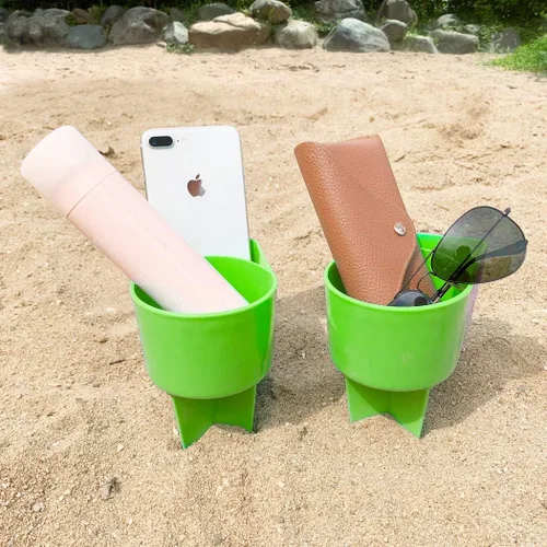 Miniatura 13 de Portavasos para la playa Home Queen con bolsillo, soporte multifuncional para arena para bebidas, teléfono, gafas de sol y llaves, accesorio
