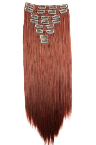 Miniatura 9 de CAISHA XXL - Juego de 8 extensiones de cabello con clip de 24 pulgadas, extensiones de cabello lacio rojo burdeos CES10