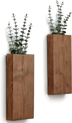 Miniatura 9 de GRID FORTE Juego de 2 macetas de pared de madera de nogal oscuro, bolsillo de pared para vegetación y flores secas, decoración de pared de granja