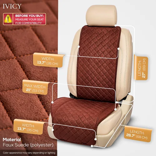 Miniatura 3 de IVICY Funda de asiento de coche de gamuza sintética para automóviles, suave y antideslizante, fundas protectoras de asiento delantero para la MARRÓN