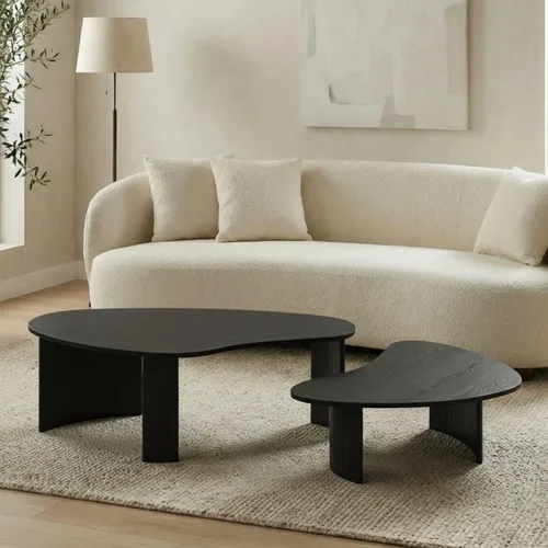 Miniatura 9 de Hyfirm - Mesa de café moderna de madera negra de 47.25 pulgadas para la sala de estar, mesa central resistente con tapa irregular de mango y patas