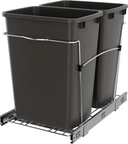 Miniatura 13 de Rev-A-Shelf Bote de basura doble extraíble de 35 cuartos de galón para gabinetes de cocina base, sistema de cubo de basura con toboganes de Blanco