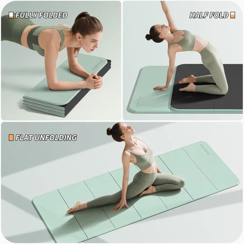Miniatura 2 de PAIDU Esterilla de yoga plegable para fitness, extra gruesa de 2/5 pulgadas (0.394 in) TPE antideslizante certificado SGS 75 x 26 pulgadas extra