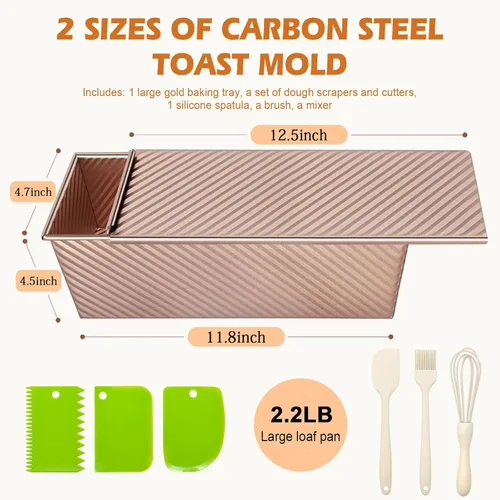 Miniatura 2 de Paquete de 2 moldes para pan con tapas – Capacidad de masa de 2.2 libras y 1 libra, moldes para pan de acero al carbono antiadherentes para pan
