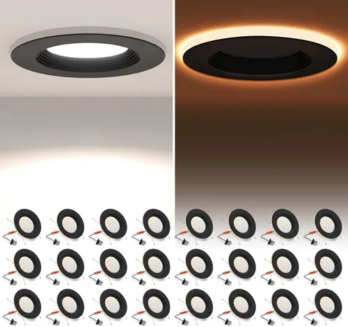 Miniatura 13 de 1 paquete de luces LED de 5/6 pulgadas con luz nocturna, iluminación LED empotrable retrofit de 5CCT, seleccionable de 2700K-6000K, regulable, 12W =