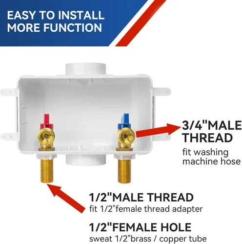 Miniatura 4 de Caja de salida para lavadora, conexión de entrada de rosca macho de 1/2 pulgada (Sweat MIP), conexión de rosca macho MHT de 3/4 pulgadas, caja PEX