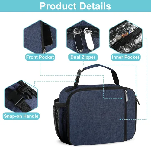 Miniatura 5 de esouler Lonchera Infantil Bolsa de Almuerzo Aislada para Niños y Niñas Resistente Lonchera para Escuela con Soporte para Botella de Agua - Azul