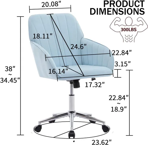 Miniatura 2 de Silla de oficina de terciopelo, sillas de escritorio tapizadas para oficina en casa con ruedas giratorias ajustables, ergonómica para sala de estar