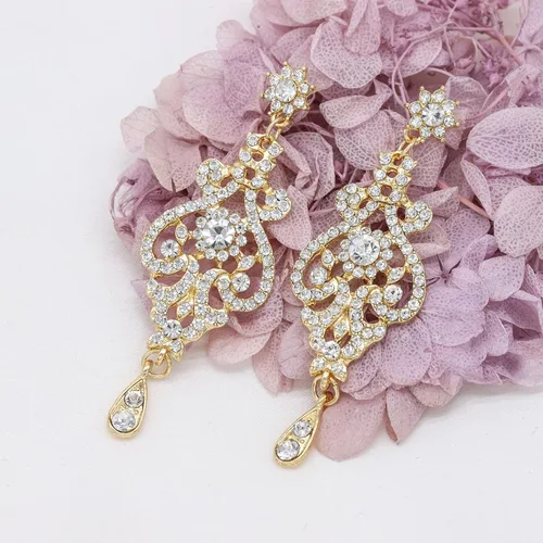 Miniatura 2 de Gold Prom Jewelry Wedding Jewelry Set Bridal Necklace Rhinestone Earrings Bracelets