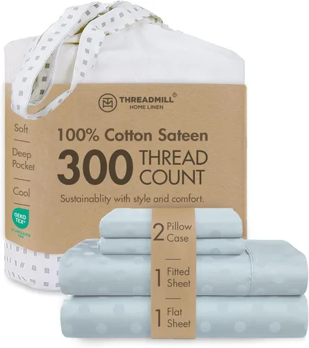 Miniatura 79 de Threadmill Sábanas 100% Algodón para Cama Tamaño King Juego de Sábanas de 4 Piezas para Cama King Suave, Transpirable y Ligero Satén de Damasco