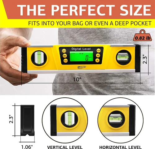 Miniatura 2 de Herramienta digital de nivel magnético – Nivel de torpedo y transportador de 10 pulgadas – Precisión maestra – IP54 a prueba de polvo e impermeable