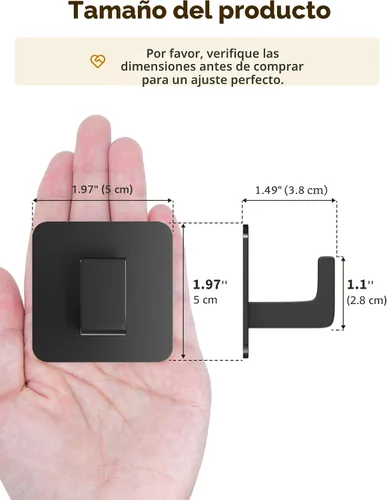 Miniatura 5 de GWAAZXGZ Ganchos de toalla autoadhesivos cuadrados - Juego de 2 ganchos de metal negro mate, diseño de ángulo recto para toallas, batas y sombreros