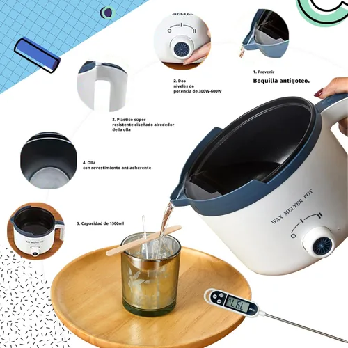 Miniatura 4 de Kit de olla de fusión de cera con derretidor de cera eléctrico, kit de suministros de fabricación de velas profesional con escala digital